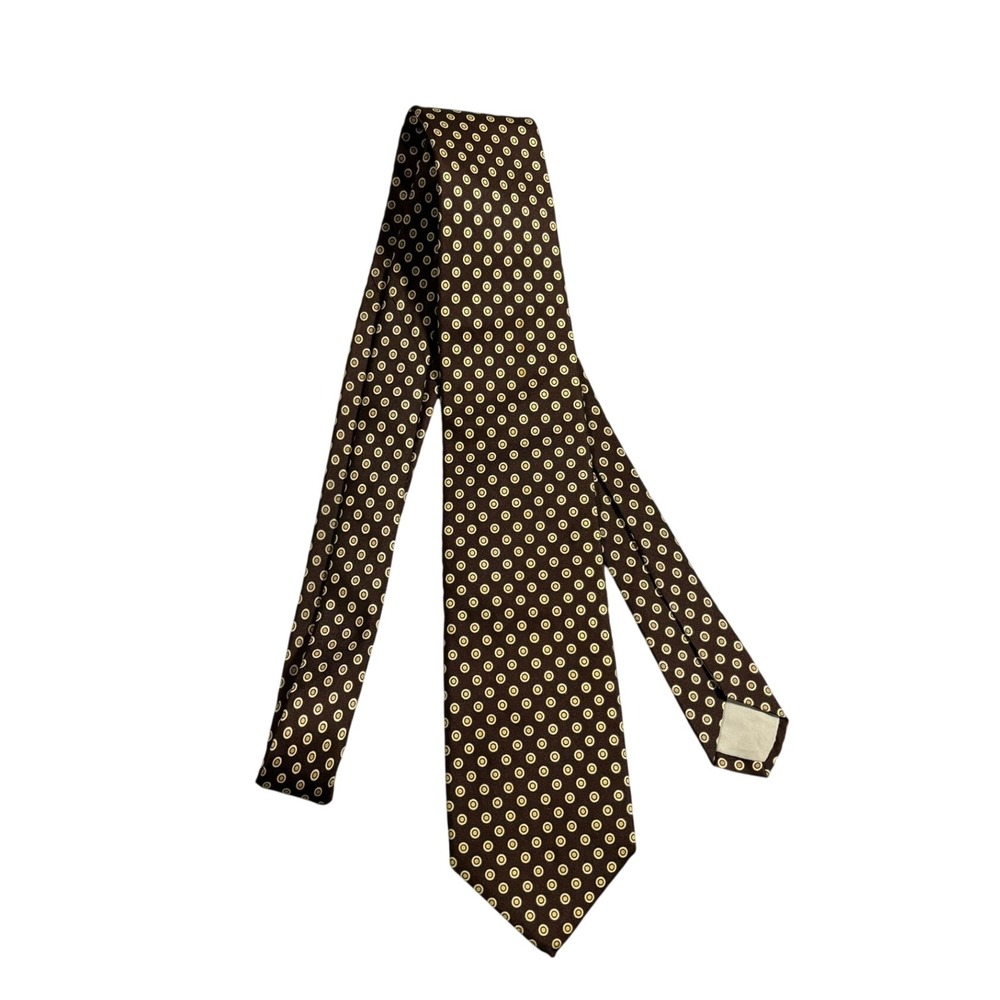 Reis of New HavenVintage Mens Silk Tie Brown White Polka Dot Necktie - Picture 2 of 4